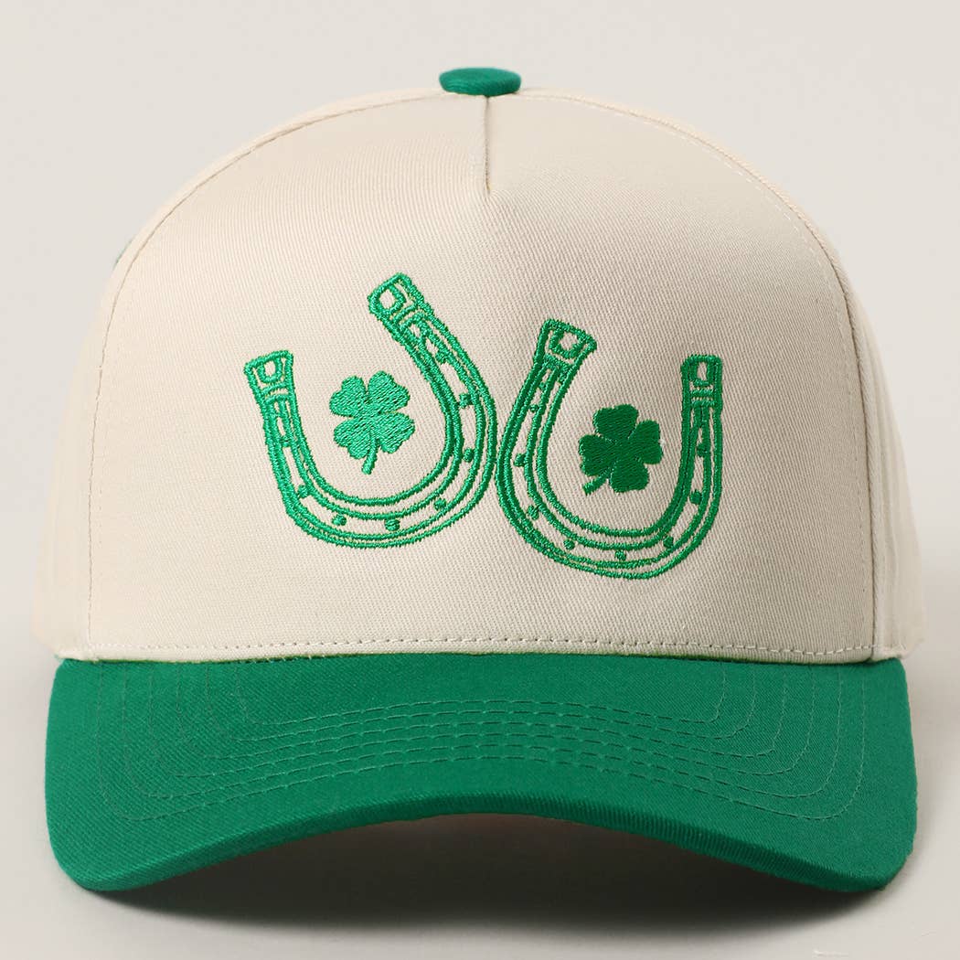 Double Horseshoe Clover Luck Embroidery Trucker Hat