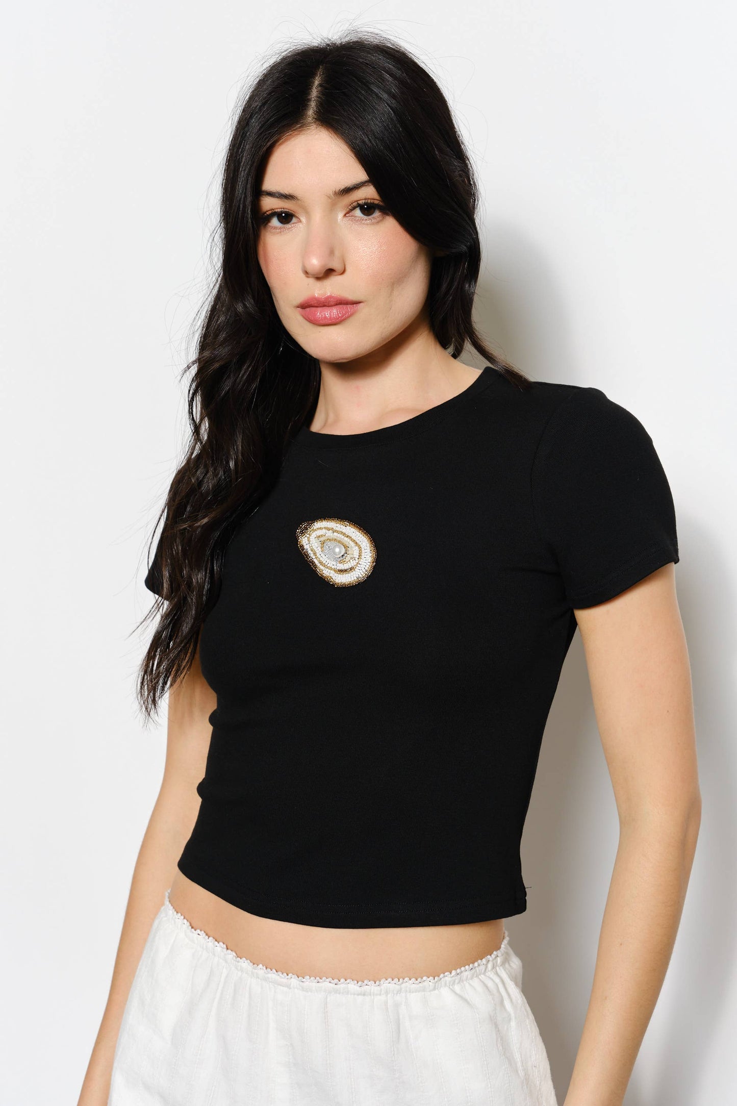 Off White Oyster Beaded Embroidered Tee