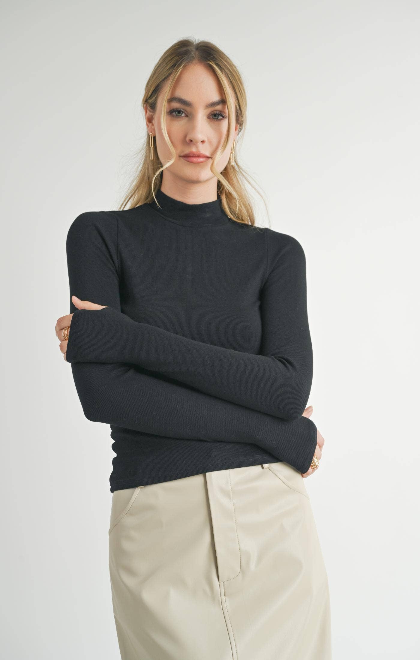 Ronan Turtleneck Knit Top: BLACK