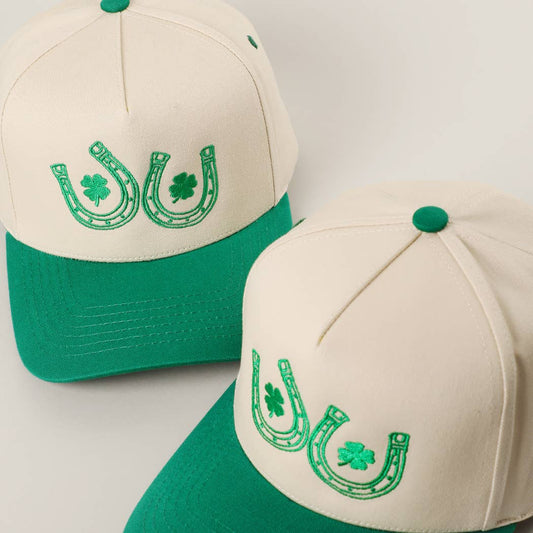 Double Horseshoe Clover Luck Embroidery Trucker Hat
