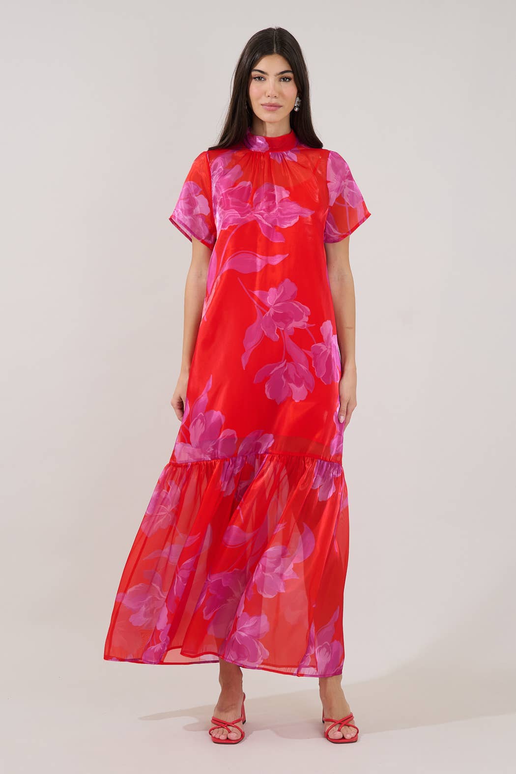 Dime Organza Mockneck Floral Maxi Dress
