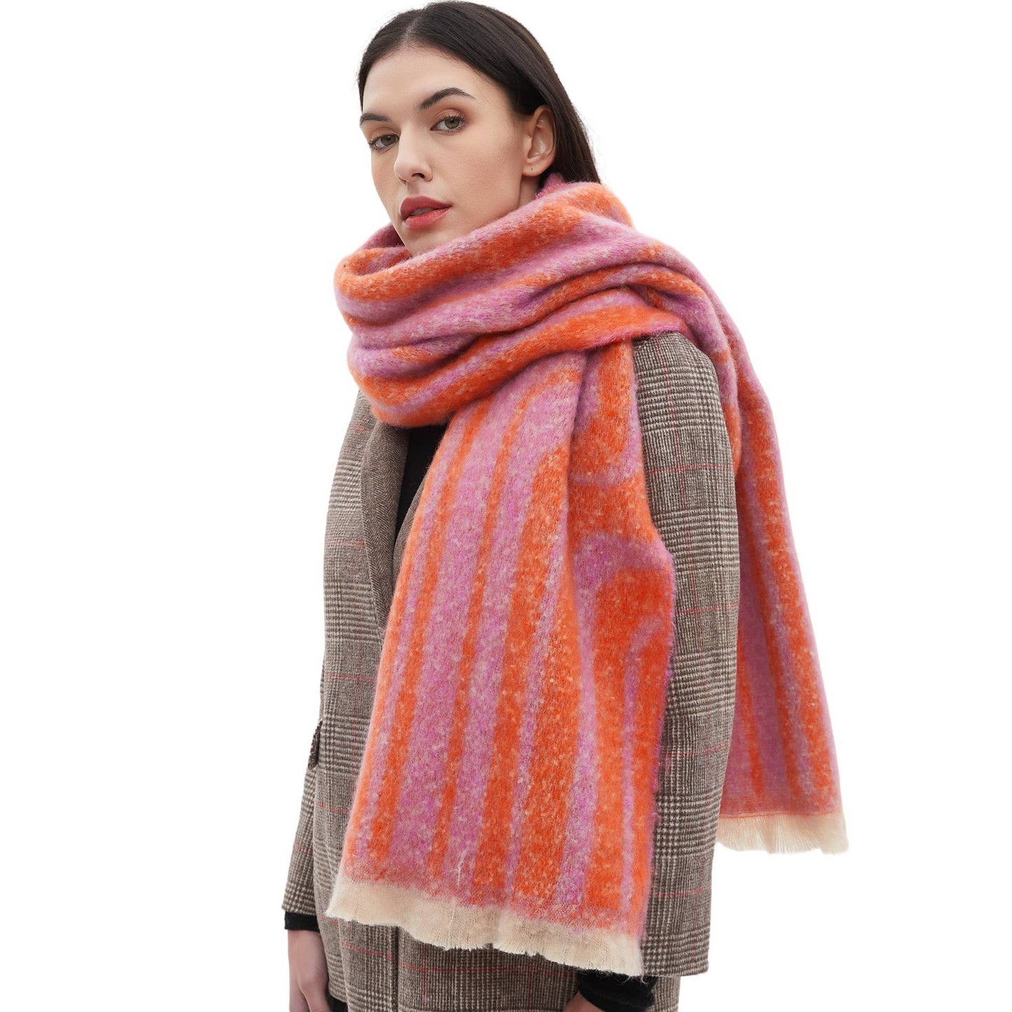 Soft Chunky Abstract/Geometric Lines Fleece Scarf