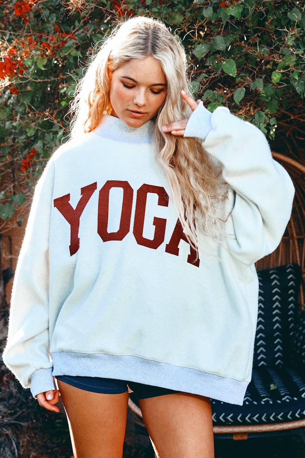 Pilates & Yoga Print Reversible Mockneck Sweatshirt