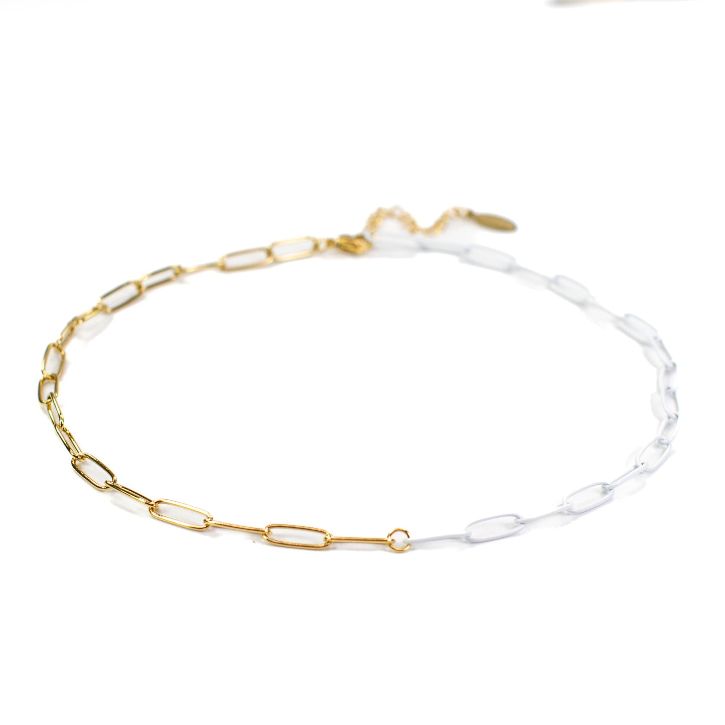 Game Day White Enamel & Gold Paperclip Necklace