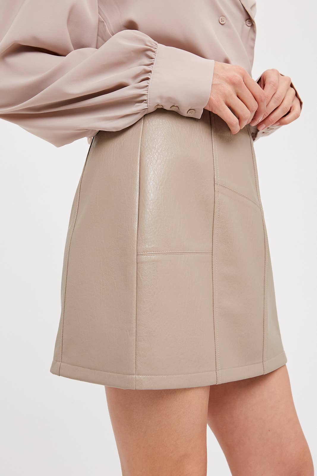 Light Pink Vegan Leather Mini Skirt