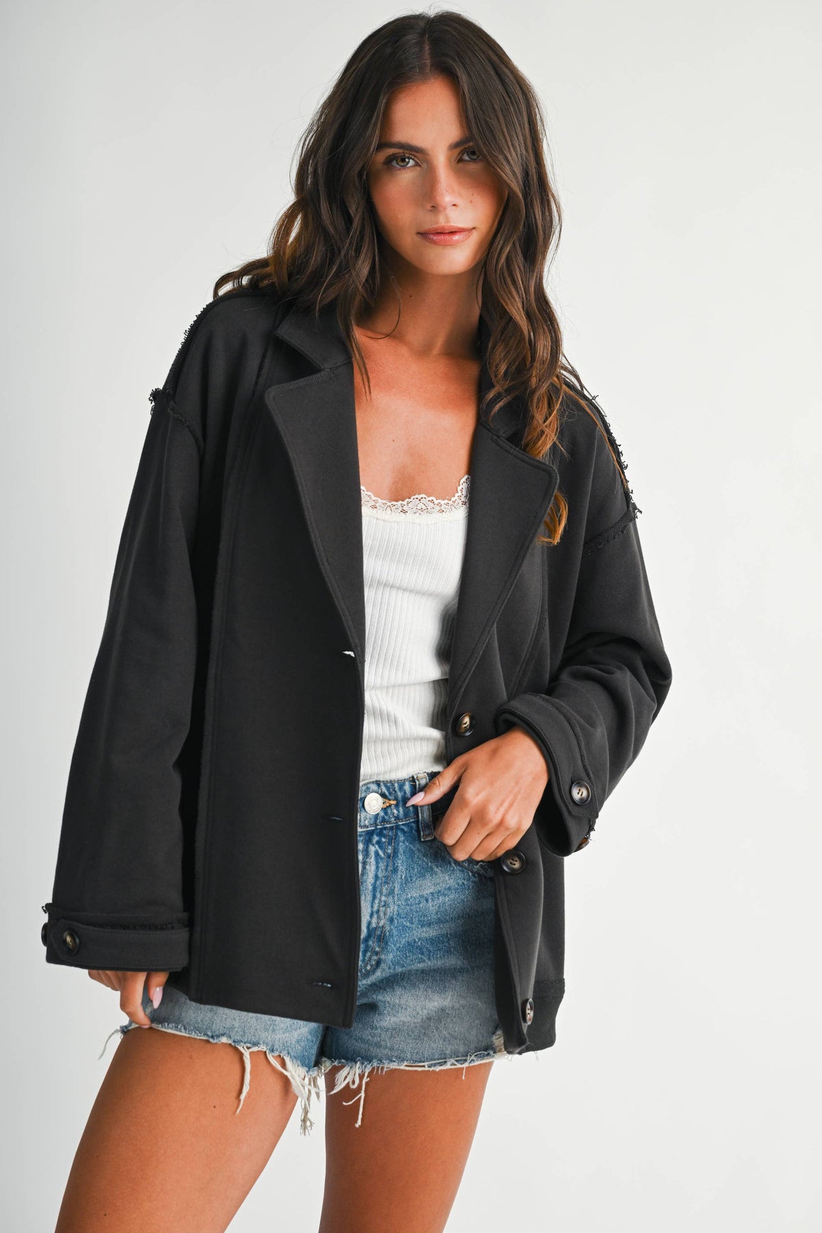 5198IK Oversized Raw Edge Knit Jacket