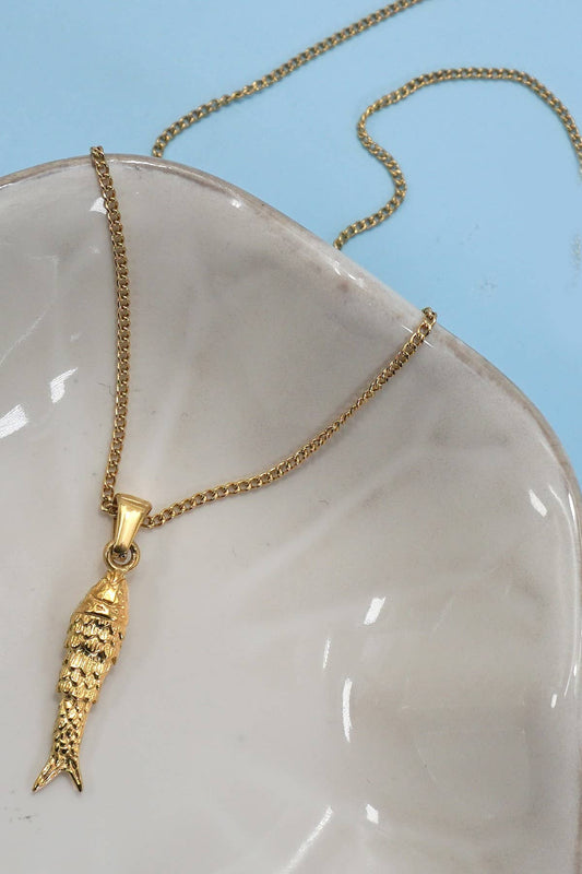 18K Stainless Steel Tarnish Free Fish Necklace