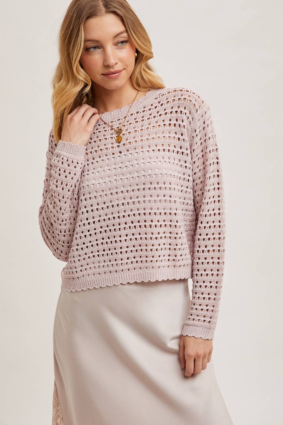 Light Pink Open Knit Sweater