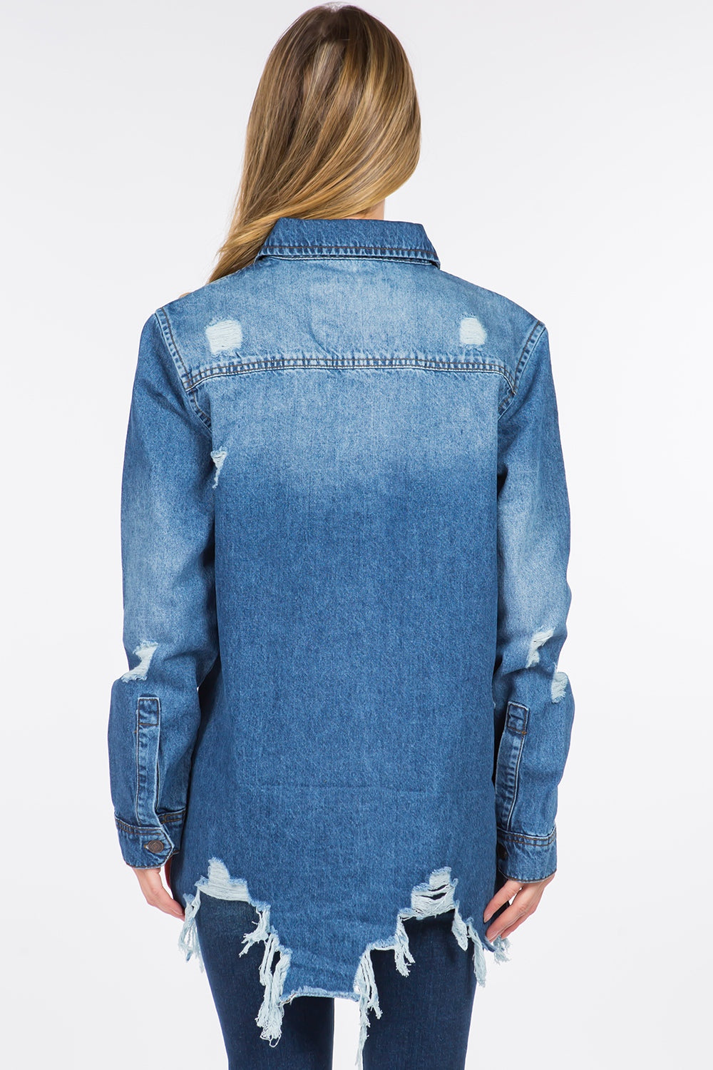 American Bazi Distressed Frayed Hem Denim Jacket IN STORE