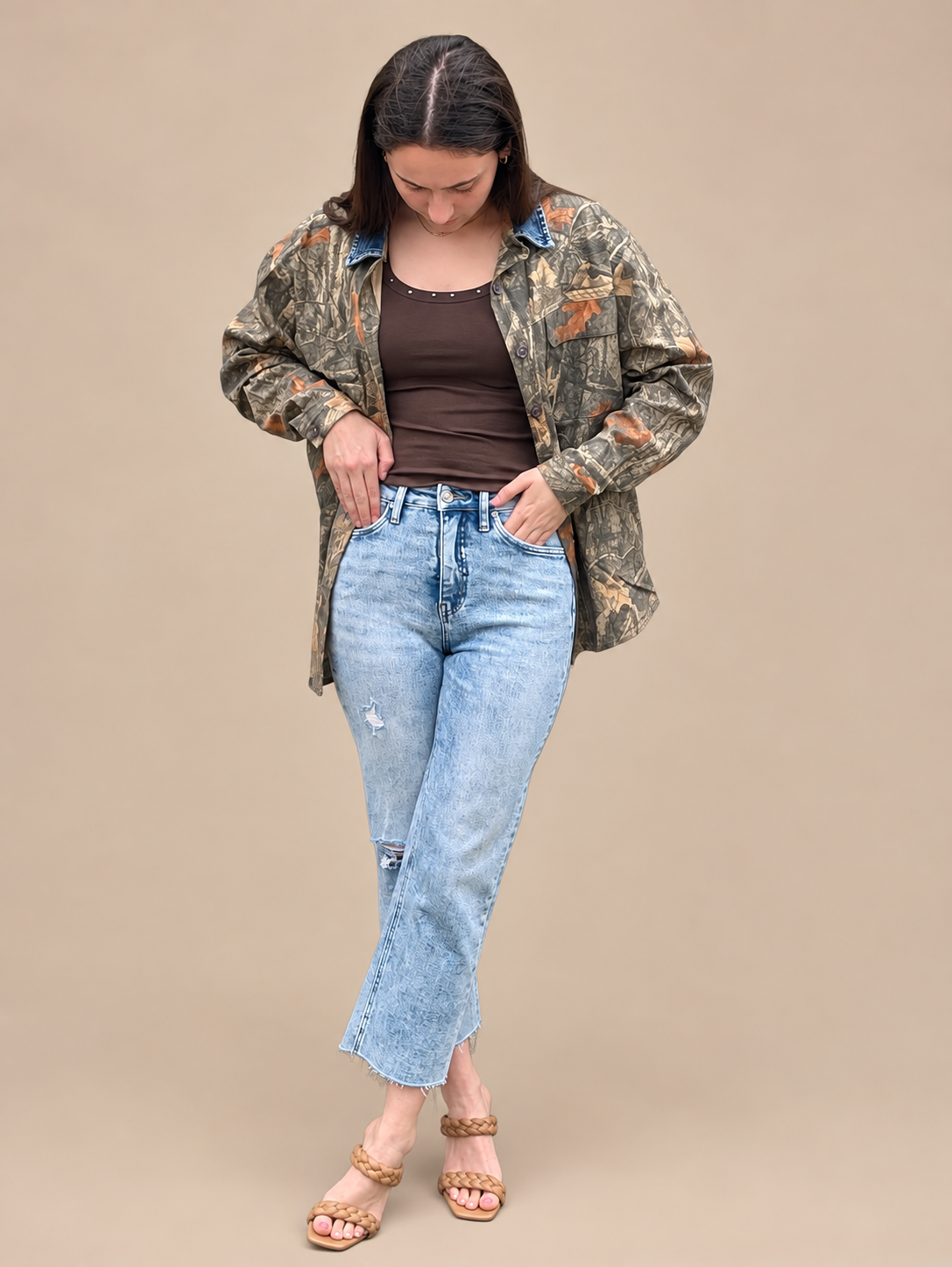 Denim Collar Camo Shacket