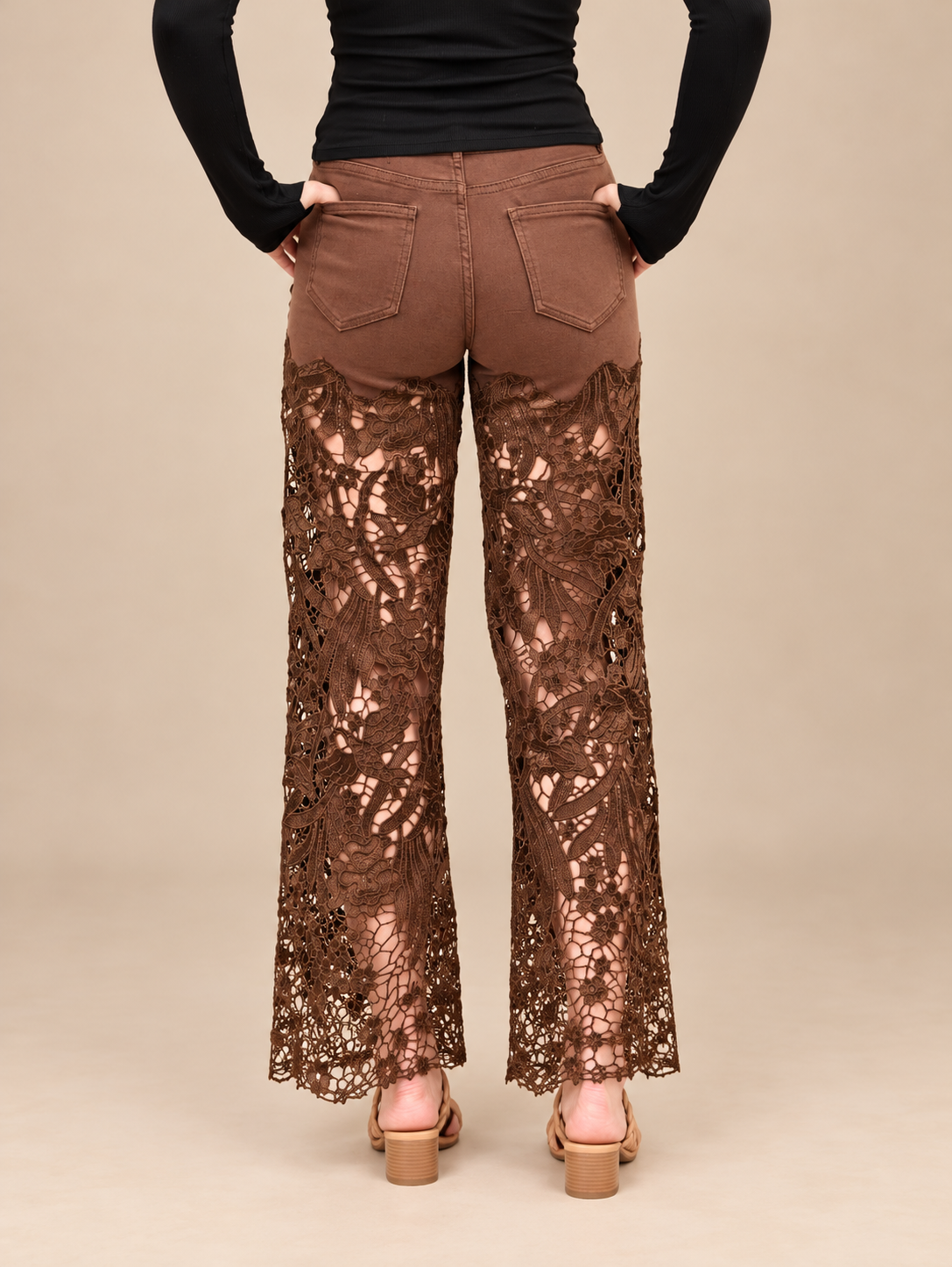 Chocolate Rhinestone Lace Denim