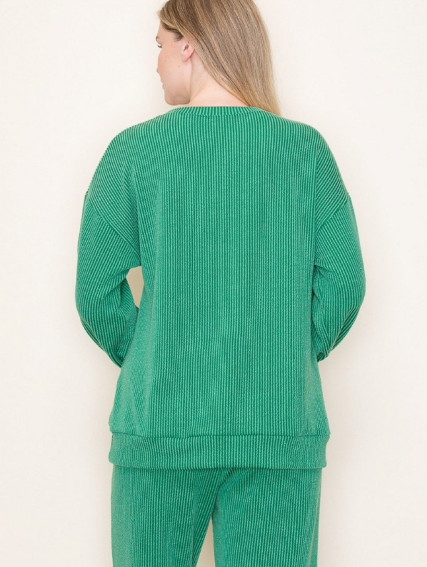 Green ribbed long sleeve jolly graphic