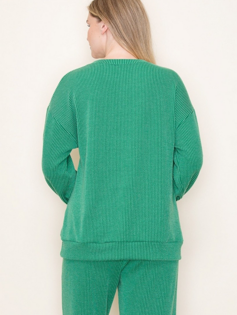 Green ribbed long sleeve Merry graphic