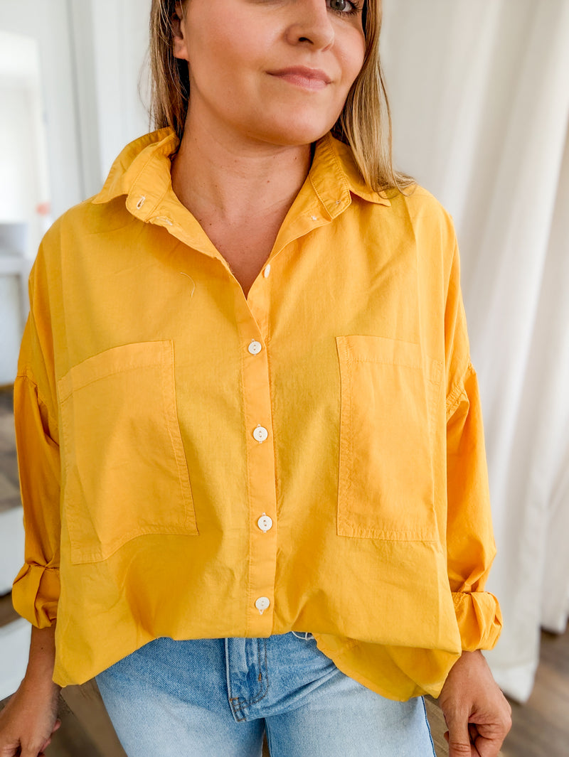 Yellow oversized buton front shirt with 2 front pockets