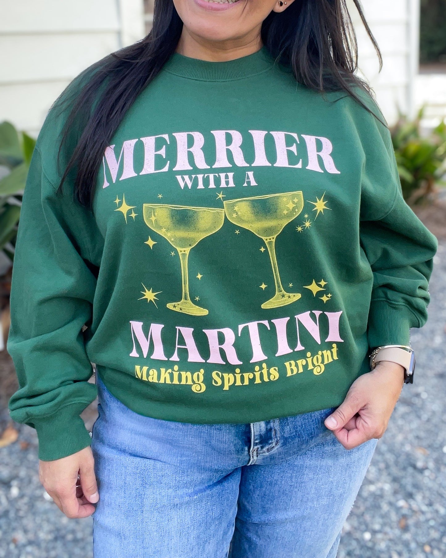 “Merrier With A Martini, Making Spirits Bright” Graphic Sweatshirt