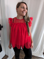Red ruffle tulle sleevless top 