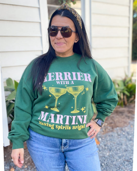 “Merrier With A Martini, Making Spirits Bright” Graphic Sweatshirt