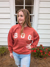 White Boo Stencil Lettering Graphic Sweatshirt