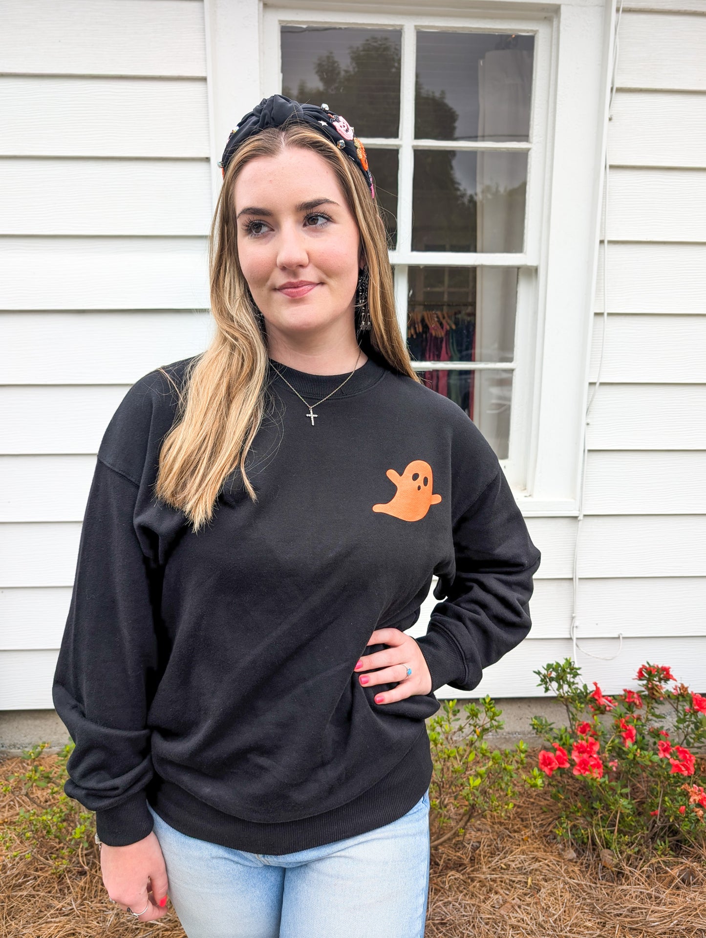 *FINAL SALE* Black Orange Puffy Ghost Premium Graphic Sweatshirt
