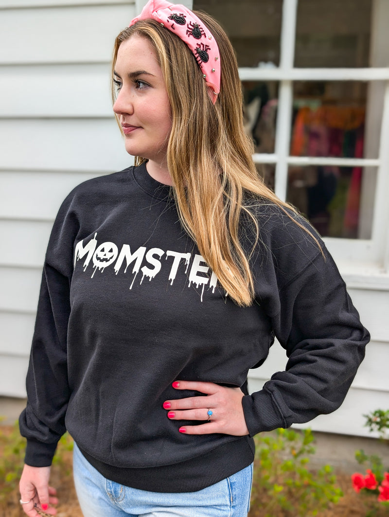 Black with White Writing "Momster" with Pumpkin Premium Sweatshirt