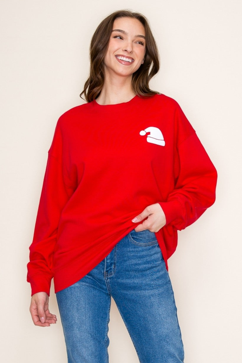 Red With White Santa Hat Graphic Sweatshirt