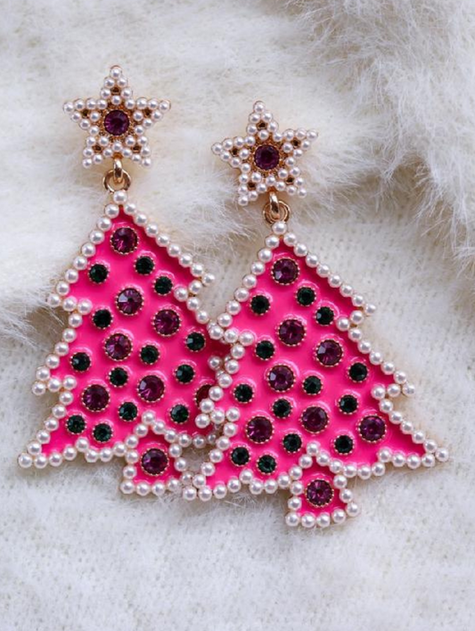 Hot Pink Star Stud Christmas Tree Statement Earring