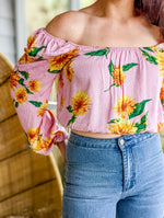 pink sunflower print top