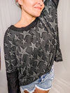 Black and Gray Mineral Wash Star Print Oversized Light Weight Sweater