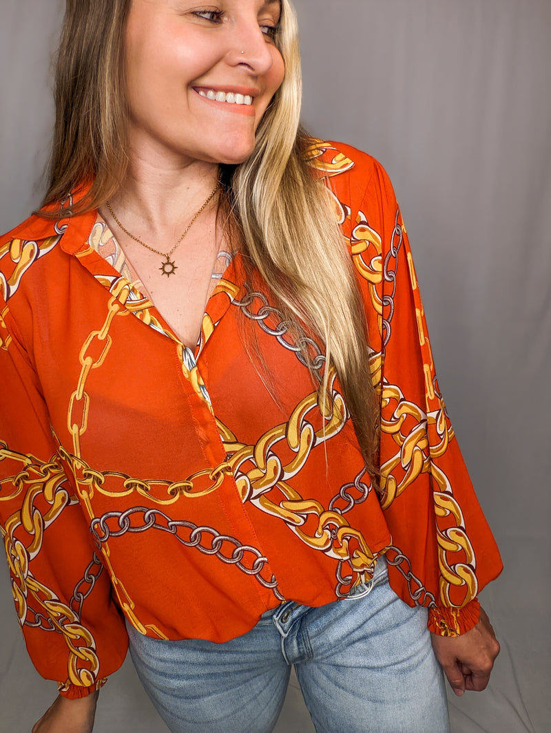 Rust Chain Printed Woven Blouse