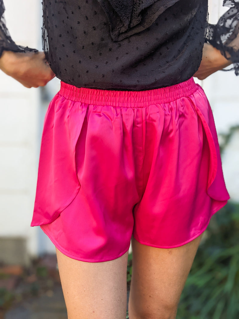 hot pink satin shorts