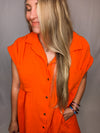 Orange Gauze Shirt Dress with Pockets